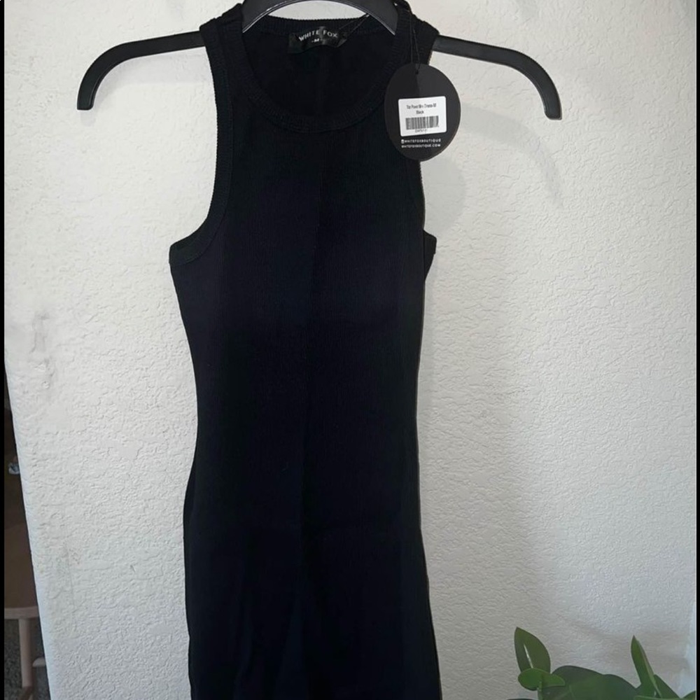 Star power ribbed mini dress black